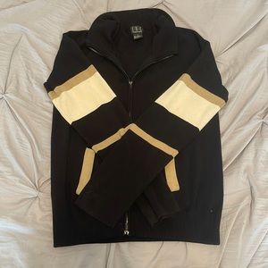 International Concepts Zip-Up, Black, Tan, and White- Size Large